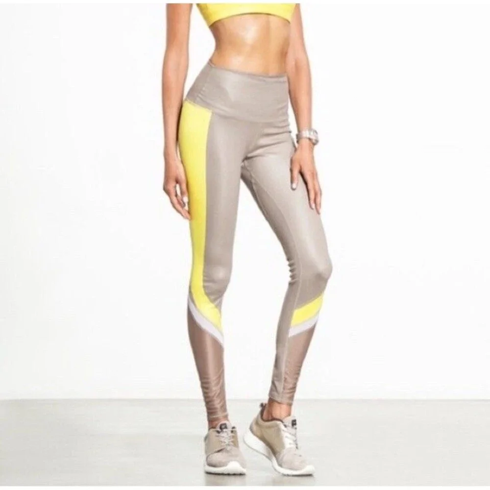 ALO Yoga High Waist Legging Elevate Gravel/Yellow Size S  Sculpt/Lift/Contour